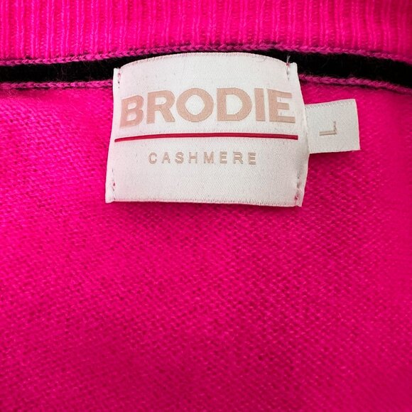 Brodie Cashmere Barbie Pink Aspen Stripe Sweater - Size L - Picture 5 of 7